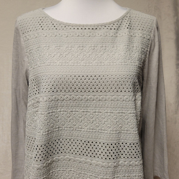 J. Jill Gray Eyelet Embroidered Cotton Tunic Top Granny Core Coastal Grandma‎  S - Picture 2 of 7